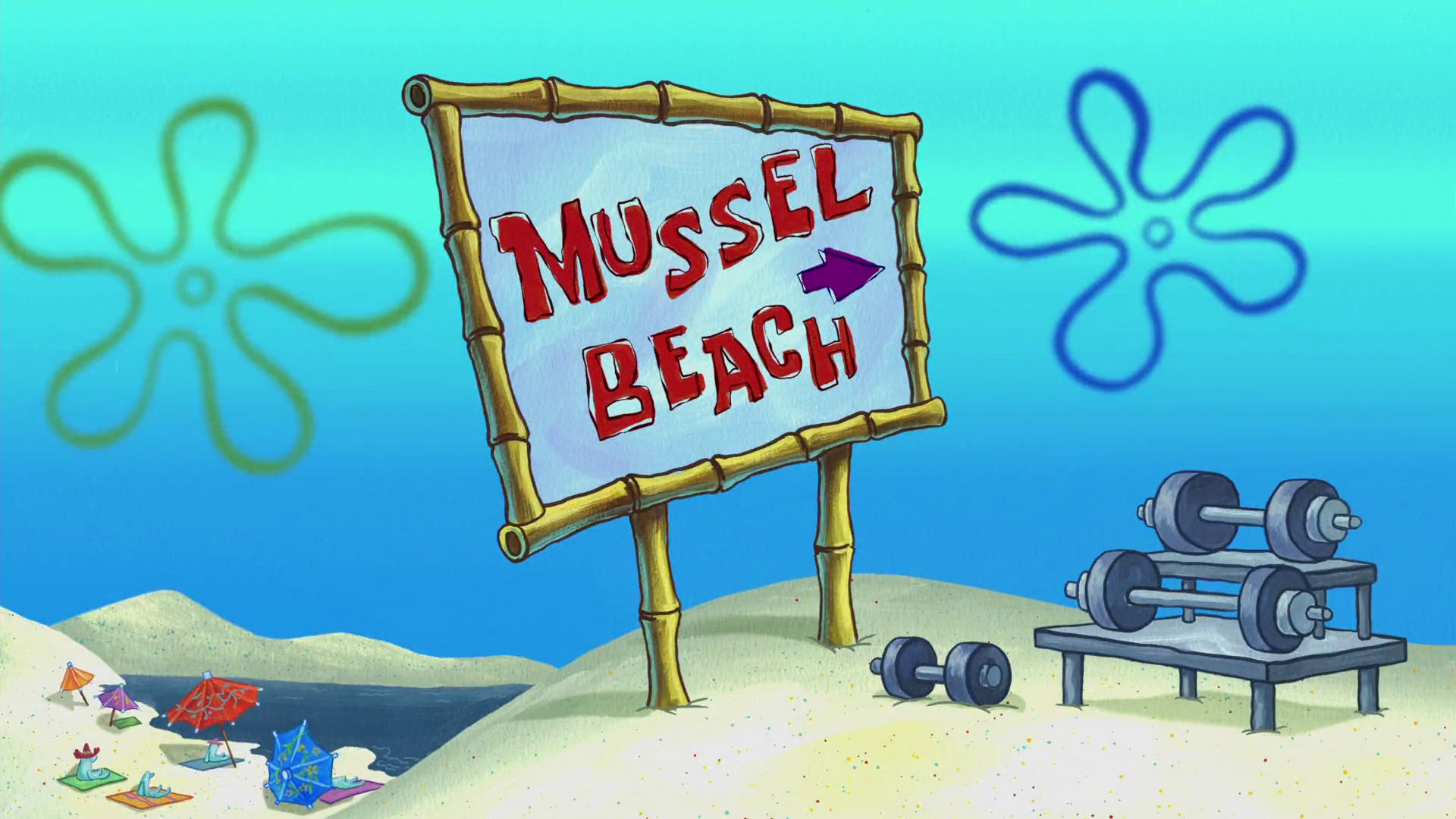 spongebob plankton on the beach