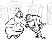 A storyboard featuring SpongeBob and Patrick.