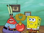 Mr. Krabs and SpongeBob with Cheapskate Trophy