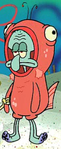 Squidward Wearing a Salmon Suit