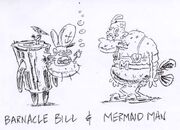 Early version of Mermaid Man with his friend Barnacle Bill