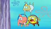 Old Man Walker flying while carrying SpongeBob and Patrick with his hoops.