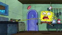SpongeBob hiccupping while making Krabby Patties.