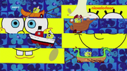 The boats with SpongeBob form his face in many different colors.