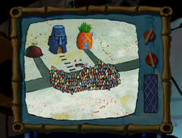 SpongeBob and Patrick are just heads without bodies behind their stand.