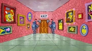 Hall of SpongeBob portraits (with exit, knight statues)