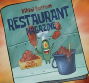 Plankton on the cover of Bikini Bottom Restaurant Magazine