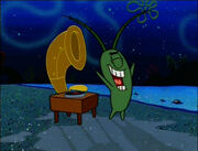 Plankton playing evil music