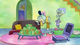 Squidward's nose briefly turns yellow.