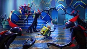 Concept art with SpongeBob and Sandy being surrounded by King Neptune's minions