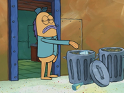 Mr. Mailman tossing SpongeBob's letter to the Vikings in the trash.