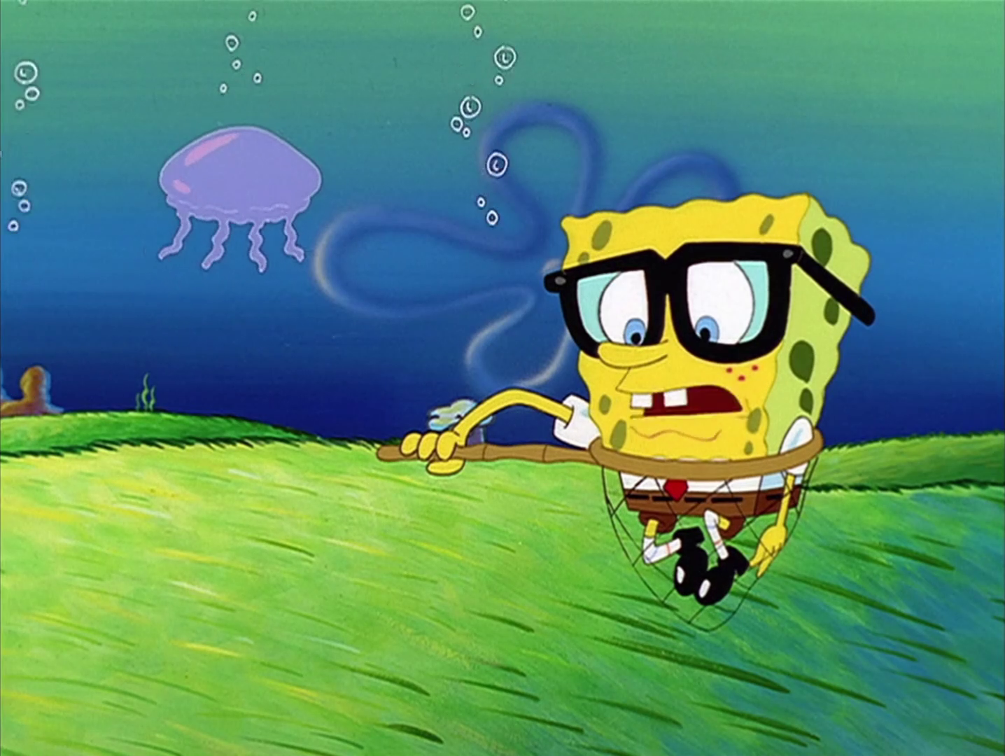 spongebob dancing with jellyfish