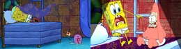 In one scene SpongeBob is wearing shoes, but in the next bedroom scene, he is barefoot.