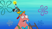 Plankton notices Patrick's burnt-out idea bulb and replaces it with his own idea bulb.