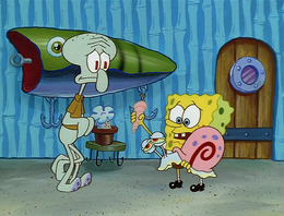 Squidward with white eyes.