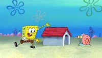 SpongeBob shows Gary his playhouse.