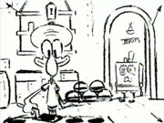 SpongeBob noticing Squidward stacking up Krabby Patties.