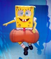 SpongeBob costume used in the version of the Sponge Who Could Fly musical that performed in Spain. This costume had a moving mouth and eyelids