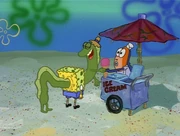 Carlos stealing SpongeBob's ice cream.
