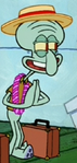 Squidward Wearing a Boater Hat and Lei