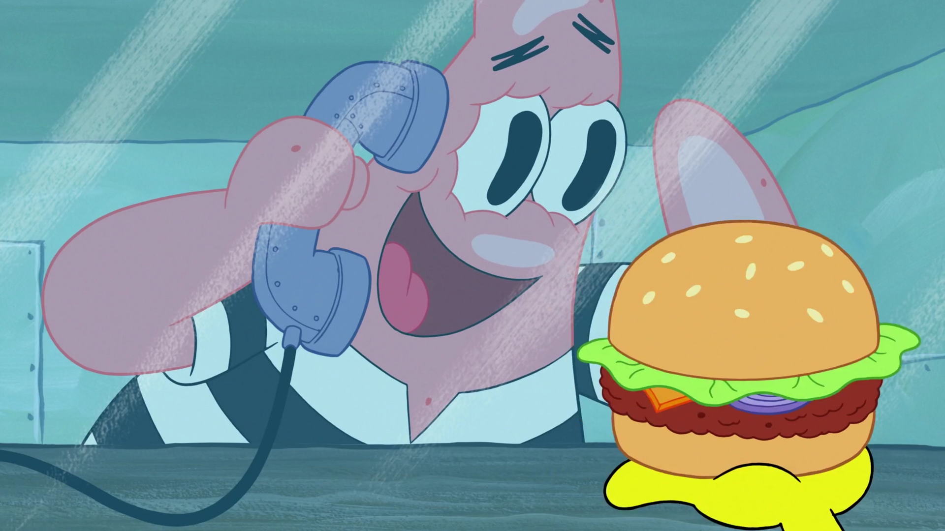 patrick eating sandwich