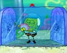 سبونجبوب يرتدي خوذة المياه الخاصة به