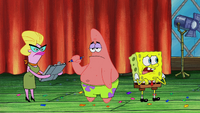 SpongeBob tries to talk to a despondent Patrick.