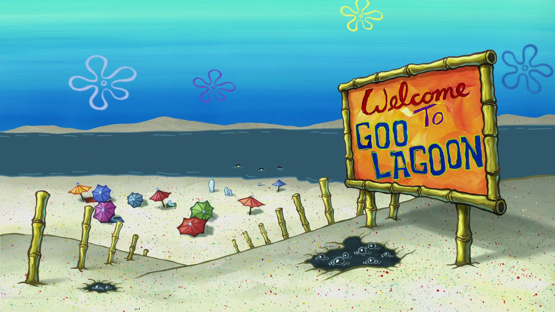 spongebob plankton on the beach