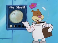 Sandy explaining how she will be going to the moon.