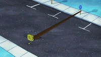 SpongeBob tries to get rid of his long pants.