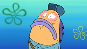 Mr. Mailman with burnt eyes, after Squidward accidentally sprays him his urchin poison.