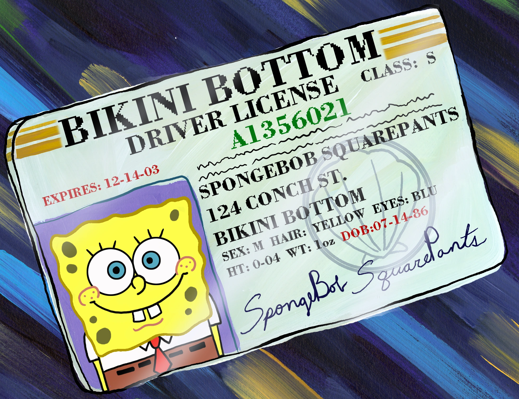 Eugene Krabs Crab of Spongebob Squarepants plastic ID card Drivers License 