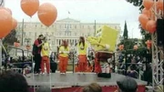 A parade of Nickelodeon Greece with SpongeBob and Dora (from Dora the Explorer)