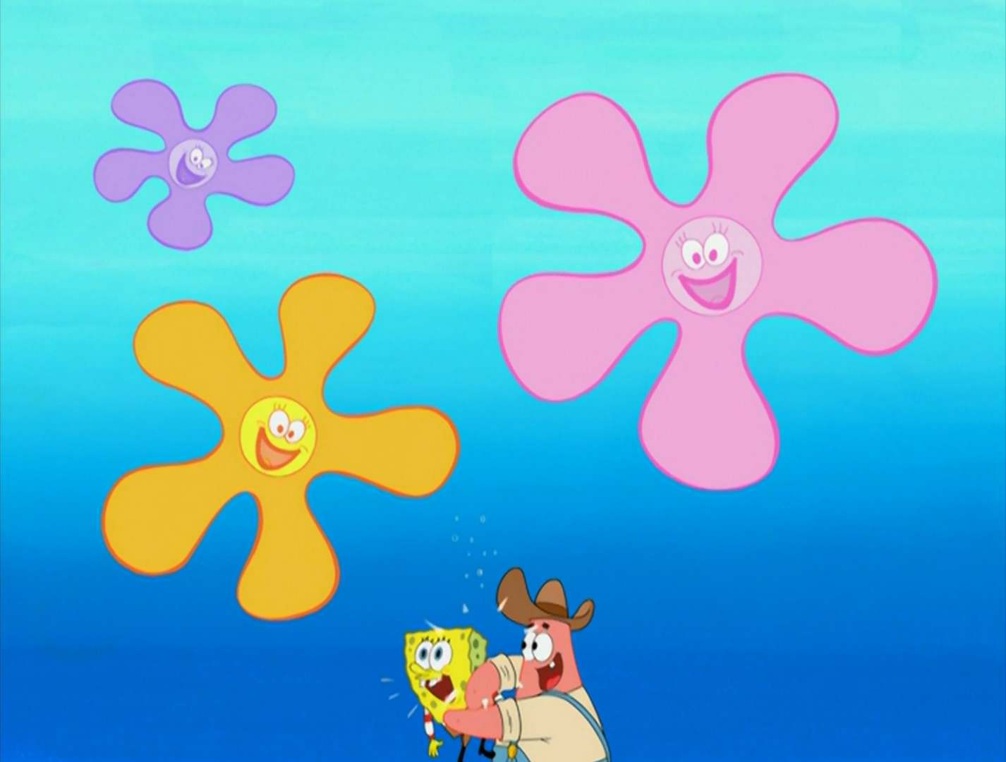 spongebob flower clouds background