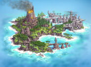 Concept art showcasing an overview of the Volcano Island.