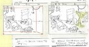 Storyboard for the snowman torture room.