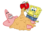 SpongeBob and Patrick playing sand stock art