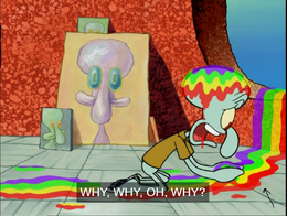 The red hue of the rainbow Squidward tries to pick up is slightly a different red than the rest before.