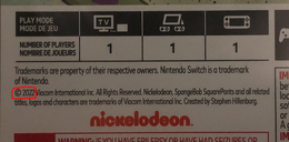 2022 copyright on the back of SpongeBob Krusty Cook-Off - Extra Krusty Edition Nintendo Switch physical