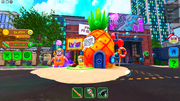 SpongeBob and Patrick seen in their Super Bowl outfits near SpongeBob's house in TMNT: Battle Tycoon during the Super Bowl event.