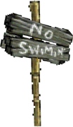 "No swimming" sign.