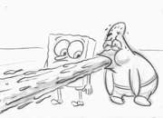 Storyboard with Patrick vomiting after seeing Sandy.