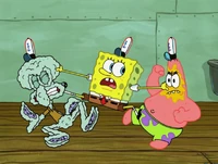 SpongeBob trying to stop a fight.