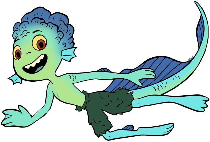 96120 - safe, artist:serpanade-toons, luca paguro (luca), fictional  species, monster, sea monster, anthro, disney, luca (pixar), pixar, 2d,  brown eyes, colored sclera, male, partial nudity, simple background,  smiling, solo, solo male, tail