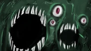The Protagonist's face fusing with Specimen 2.