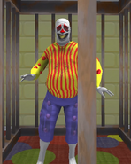 The Clown striking a pose in its cage.