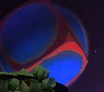 A cube planet as seen from the home planet.