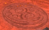 A crop circle, as seen on a planet near a tribe.