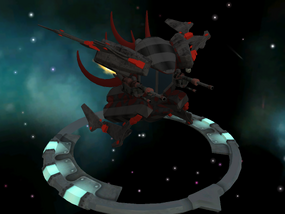 The Tul'Kaarin variant is noted for the six spikes along it's back, meant to look more fearsome, and invoke the tendrils of Xizothano Ada. It's weapon systems are upgraded to be more powerful and destructive, but causes it's shielding to be slightly weaker. In the atmosphere, it's engines are designed to sound like horrific screaming.