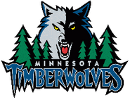 1997-2008: A angry wolf overlooking the trees of Minnesota, with a wordmark below.
